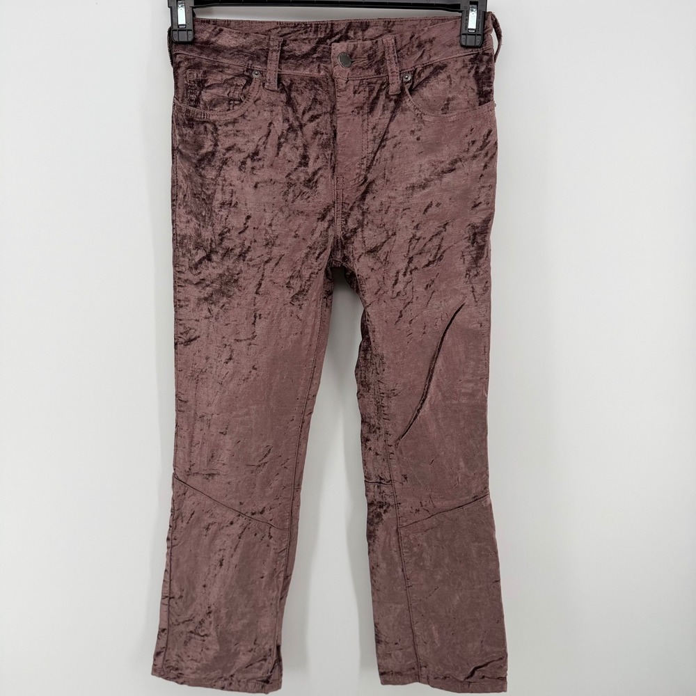 Free People‎ Crushed Velvet Cropped Pants Womens 26 Mauve Dusty Rose Boho